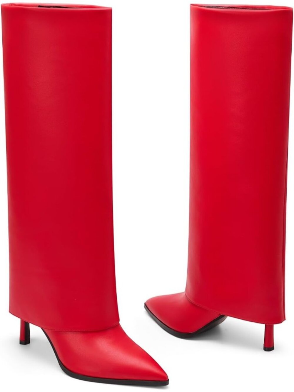 👢Women's Red Pointed Toe Fold Over Knee High Boots Stiletto Heel High Boots